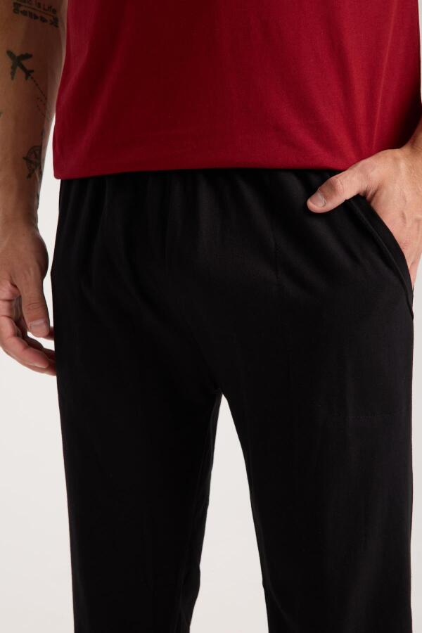 Erkek Bordo Düğmeli Yaka Kısa Kol Pijama Takımı - 8