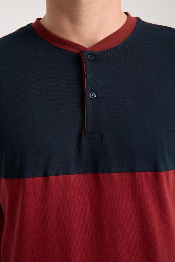 Erkek Bordo Düğmeli Yaka Kısa Kol Pijama Takımı - 9