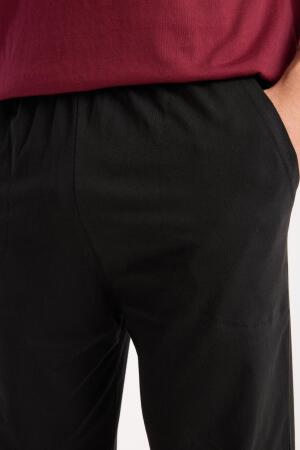 Erkek Bordo Düğmeli Yaka Kısa Kol Pijama Takımı - 6