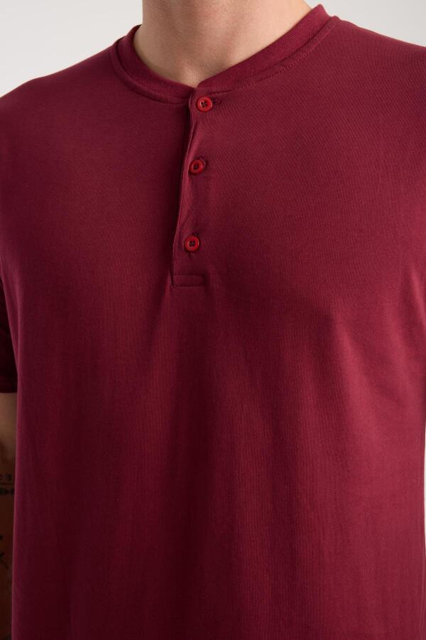 Erkek Bordo Düğmeli Yaka Kısa Kol Pijama Takımı - 7