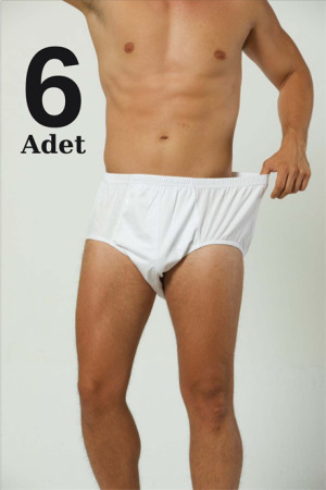 Erkek Büyük Beden Külot Slip 6'lı Paket Beyaz %100 Pamuk - 1