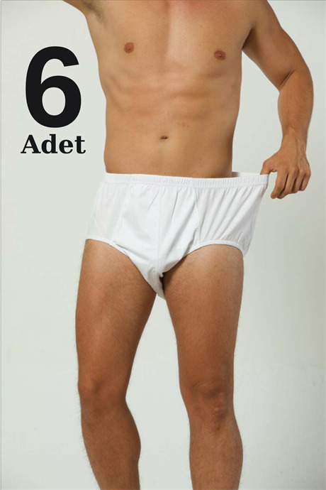 Erkek Büyük Beden Külot Slip 6'lı Paket Beyaz %100 Pamuk - 1