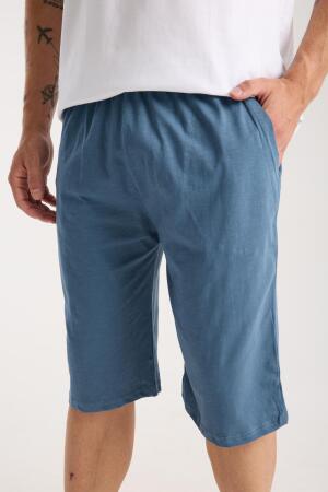 Akbeniz Erkek Cepli Pamuk Penye Şort İndigo - (1)