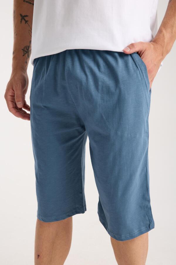 Akbeniz Erkek Cepli Pamuk Penye Şort İndigo - 2