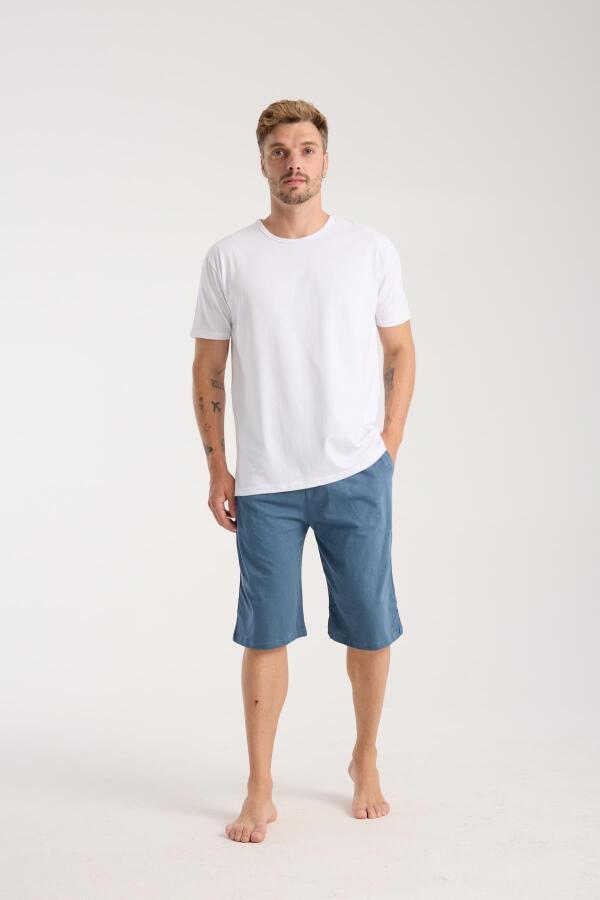 Akbeniz Erkek Cepli Pamuk Penye Şort İndigo - 5