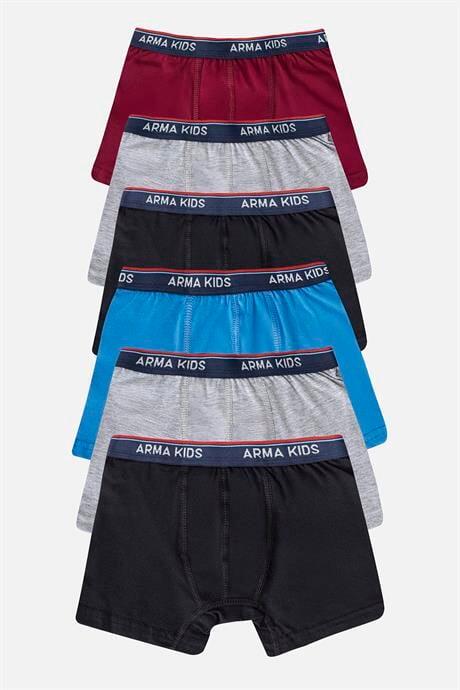 Erkek Çocuk Boxer 6'lı Paket Renkli, Pamuklu ve Likralı Esnek Kumaş - 1