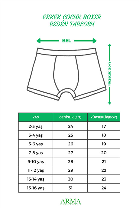 Erkek Çocuk Boxer 6'lı Paket Renkli, Pamuklu ve Likralı Esnek Kumaş - 6