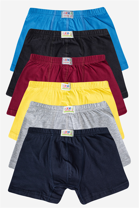 Erkek Çocuk Düz Pamuklu Likralı Renkli Boxer 6'lı Paket - 1