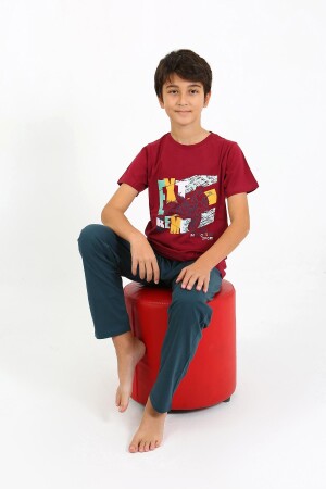 Erkek Çocuk Kısa Kol Penye Pijama Takım 20758 Bordo - Angelino