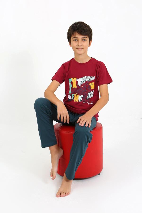 Erkek Çocuk Kısa Kol Penye Pijama Takım 20758 Bordo - 1