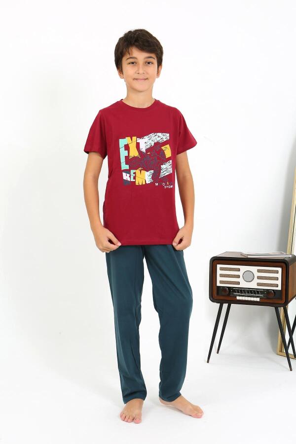 Erkek Çocuk Kısa Kol Penye Pijama Takım 20758 Bordo - 2