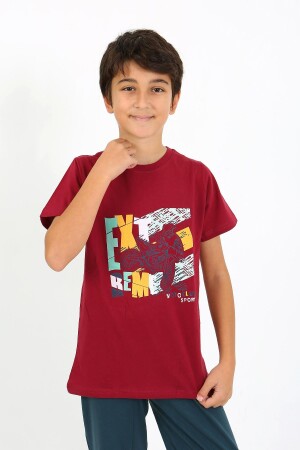Erkek Çocuk Kısa Kol Penye Pijama Takım 20758 Bordo - 3