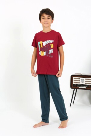 Erkek Çocuk Kısa Kol Penye Pijama Takım 20758 Bordo - 4