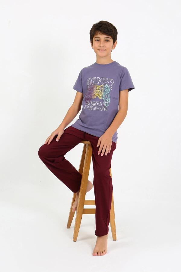 Erkek Çocuk Kısa Kol Penye Pijama Takım 20758 Mor - 1