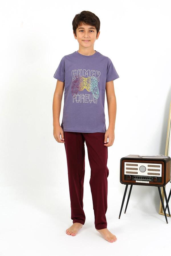Erkek Çocuk Kısa Kol Penye Pijama Takım 20758 Mor - 4