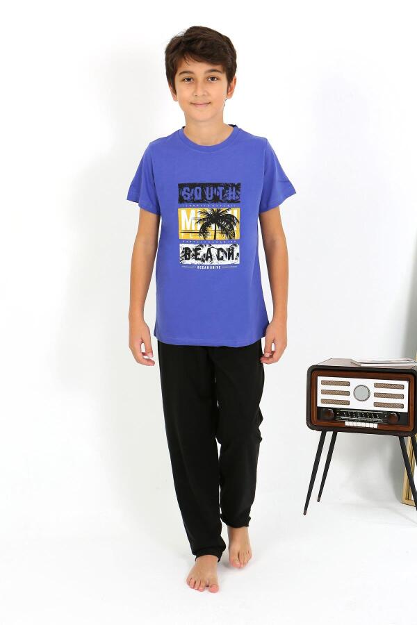 Erkek Çocuk Kısa Kol Penye Pijama Takım 20758 Saks - 1