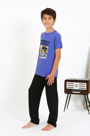 Erkek Çocuk Kısa Kol Penye Pijama Takım 20758 Saks - 3