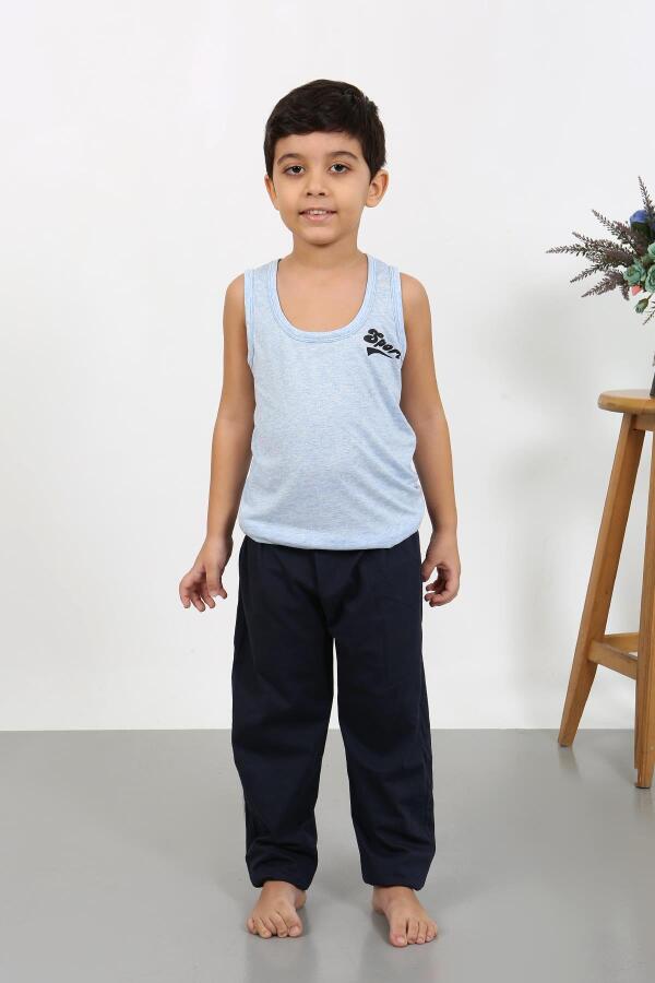 Angelino Erkek Çocuk Sıfır Kol Penye Pijama Takım Mavi 20439 - 4