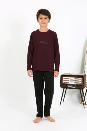Erkek Çocuk Uzun Kol Penye Pijama Takım 20437 Bordo - Angelino