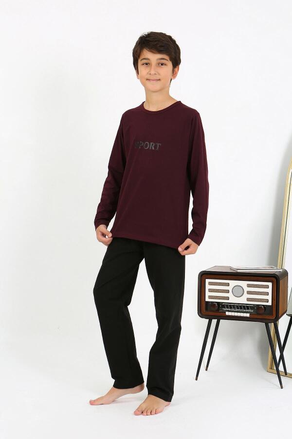 Erkek Çocuk Uzun Kol Penye Pijama Takım 20437 Bordo - 3