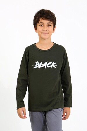 Erkek Çocuk Uzun Kol Penye Pijama Takım 20437 Haki - 3