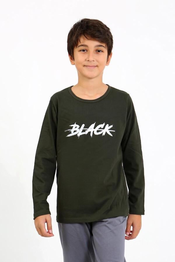 Erkek Çocuk Uzun Kol Penye Pijama Takım 20437 Haki - 3