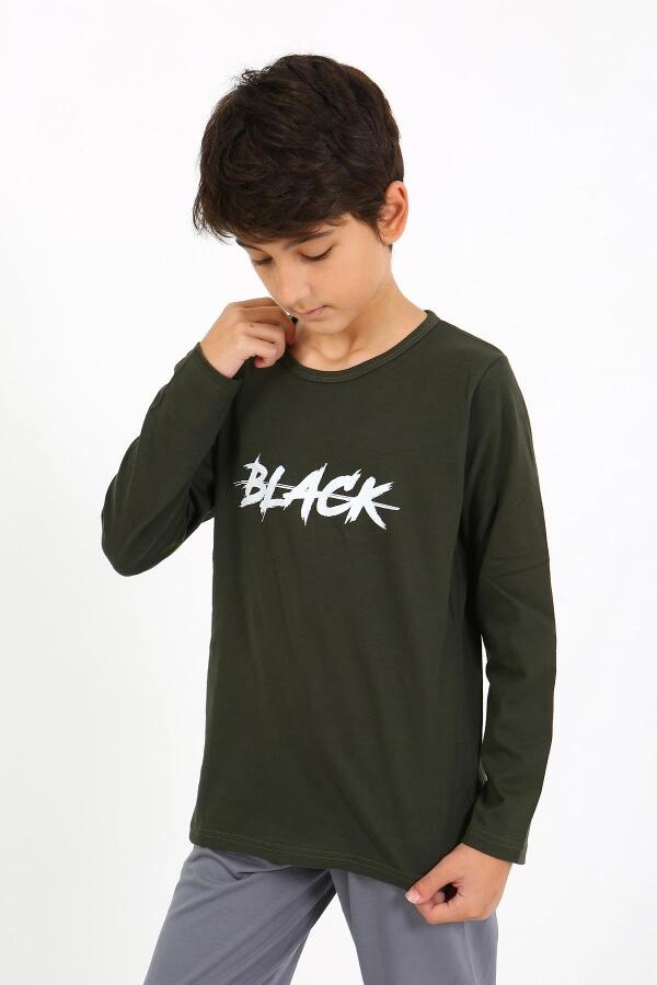 Erkek Çocuk Uzun Kol Penye Pijama Takım 20437 Haki - 4