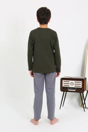 Erkek Çocuk Uzun Kol Penye Pijama Takım 20437 Haki - 5