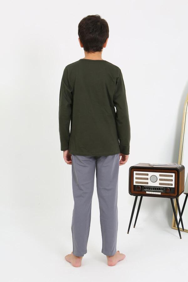 Erkek Çocuk Uzun Kol Penye Pijama Takım 20437 Haki - 5