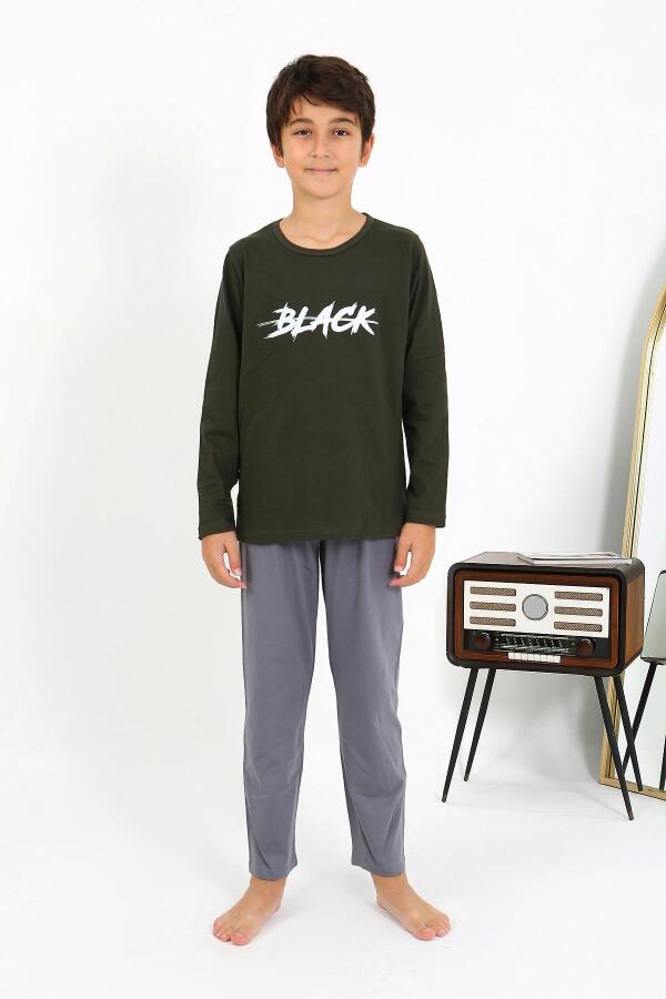 Erkek Çocuk Uzun Kol Penye Pijama Takım 20437 Haki - 7