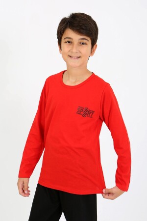 Erkek Çocuk Uzun Kol Penye Pijama Takım 20437 Kırmızı - 2