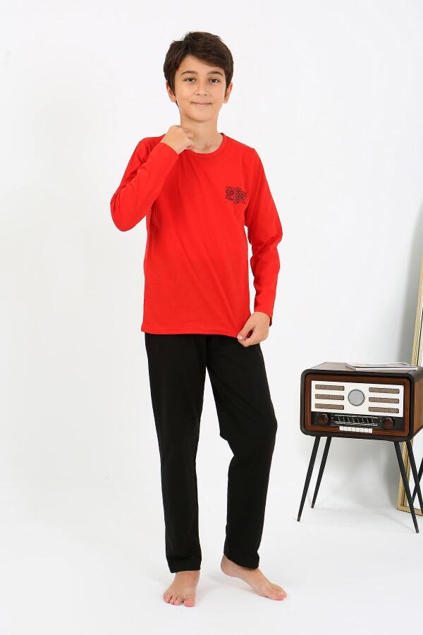 Erkek Çocuk Uzun Kol Penye Pijama Takım 20437 Kırmızı - 3