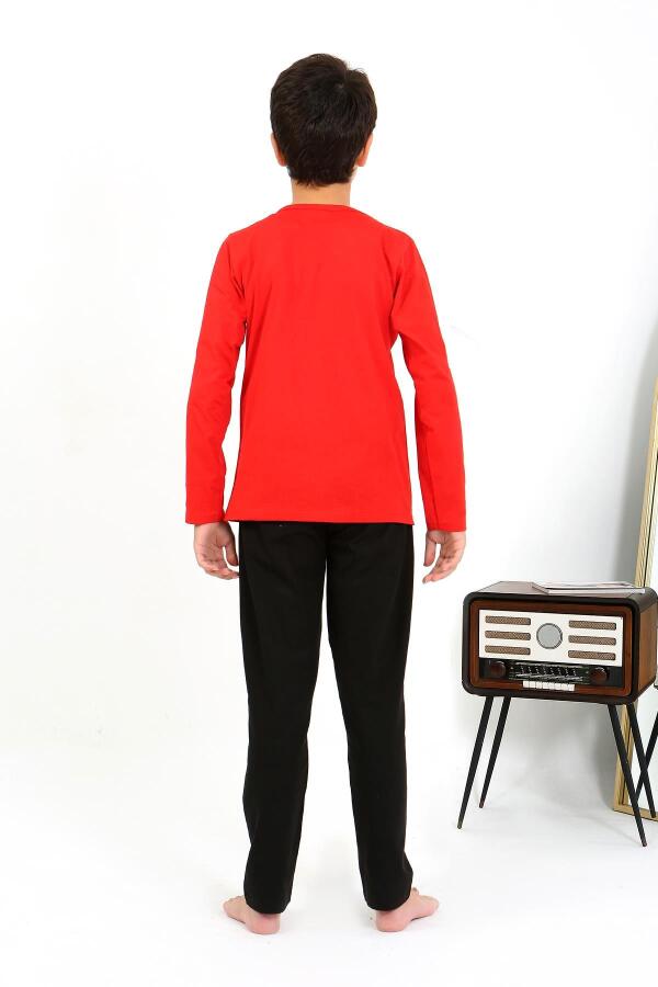 Erkek Çocuk Uzun Kol Penye Pijama Takım 20437 Kırmızı - 4