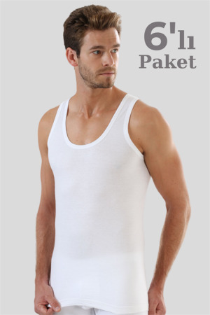 Erkek Ekonomik Atlet Beyaz %100 Pamuk Penye 6'lı Paket - 1