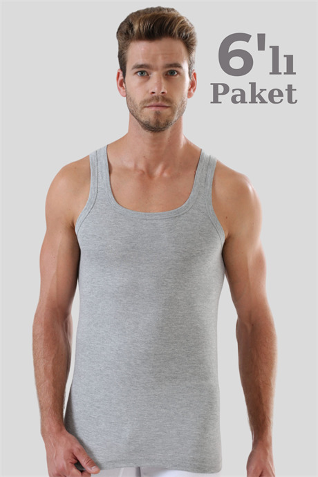 Erkek Ekonomik Atlet Gri %100 Pamuk Penye 6'lı Paket - 1