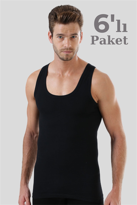 Erkek Ekonomik Atlet Siyah %100 Pamuk Penye 6'lı Paket - 1