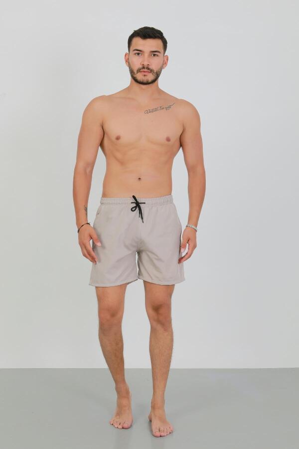 Erkek Fermuarlı Cepli Deniz Şortu Bej - 1