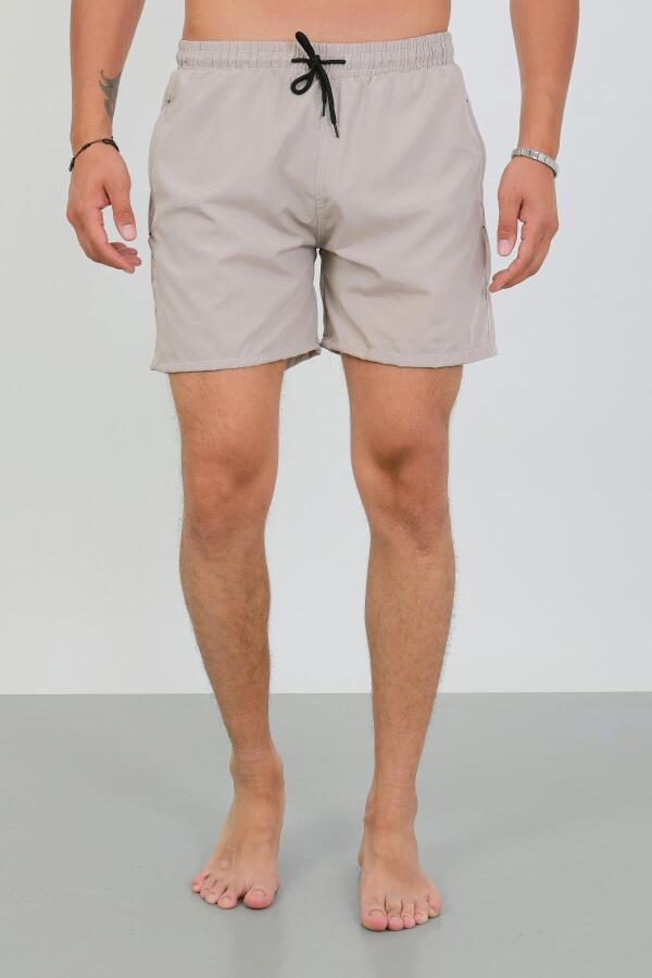Erkek Fermuarlı Cepli Deniz Şortu Bej - 5