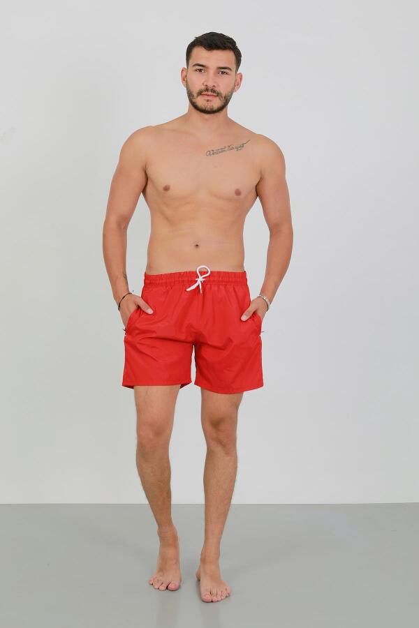 Akbeniz Erkek Fermuarlı Cepli Deniz Şortu Kırmızı - 1