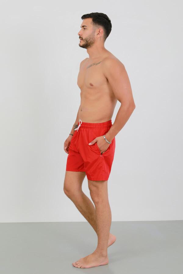 Akbeniz Erkek Fermuarlı Cepli Deniz Şortu Kırmızı - 3