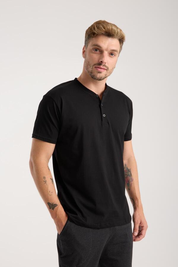 Erkek Füme Düğmeli Yaka Kısa Kol Pijama Takımı - 1