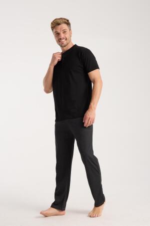 Erkek Füme Düğmeli Yaka Kısa Kol Pijama Takımı - 2