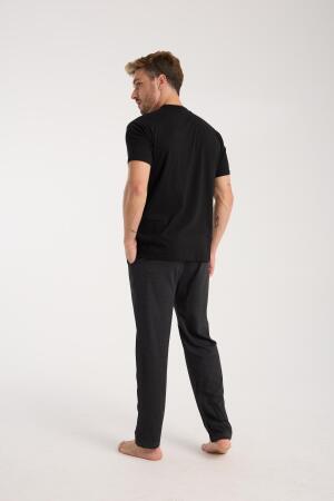 Erkek Füme Düğmeli Yaka Kısa Kol Pijama Takımı - 3