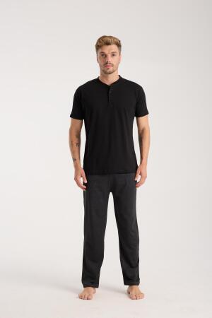 Erkek Füme Düğmeli Yaka Kısa Kol Pijama Takımı - 5