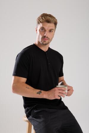 Erkek Füme Düğmeli Yaka Kısa Kol Pijama Takımı - 6