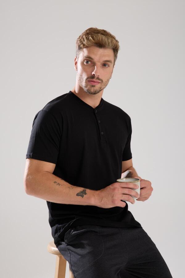 Erkek Füme Düğmeli Yaka Kısa Kol Pijama Takımı - 6