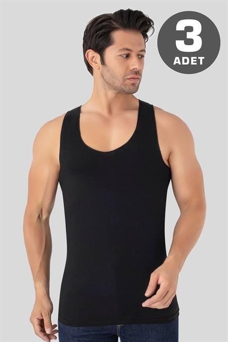 Erkek Görünmez Atlet Hayalet Atlet Siyah %100 Pamuklu 3'lü Paket - 1