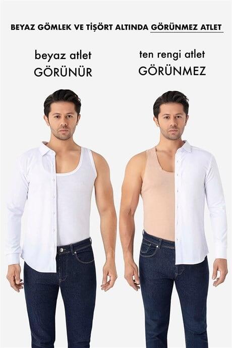 Erkek Görünmez Atlet Ten Rengi %100 Pamuklu Gömlek Altı Atlet 6'lı Paket - 1
