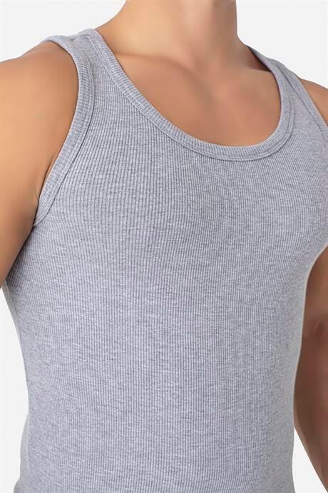 Erkek Gri Fitilli Atlet Pamuklu Likralı Kaşkorse Halter Yaka Slim Fit Atlet - 2