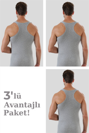 Erkek Gri Sporcu Atlet Ribana %100 Pamuk 3'lü Paket - 1